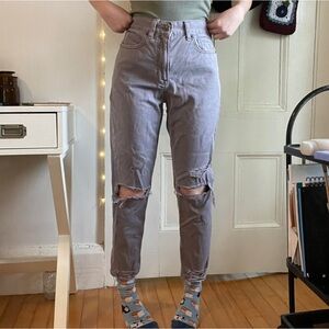 American Eagle Women’s High Waist Mom Jeans - Purple/Gray Distressed/Ripped 14R